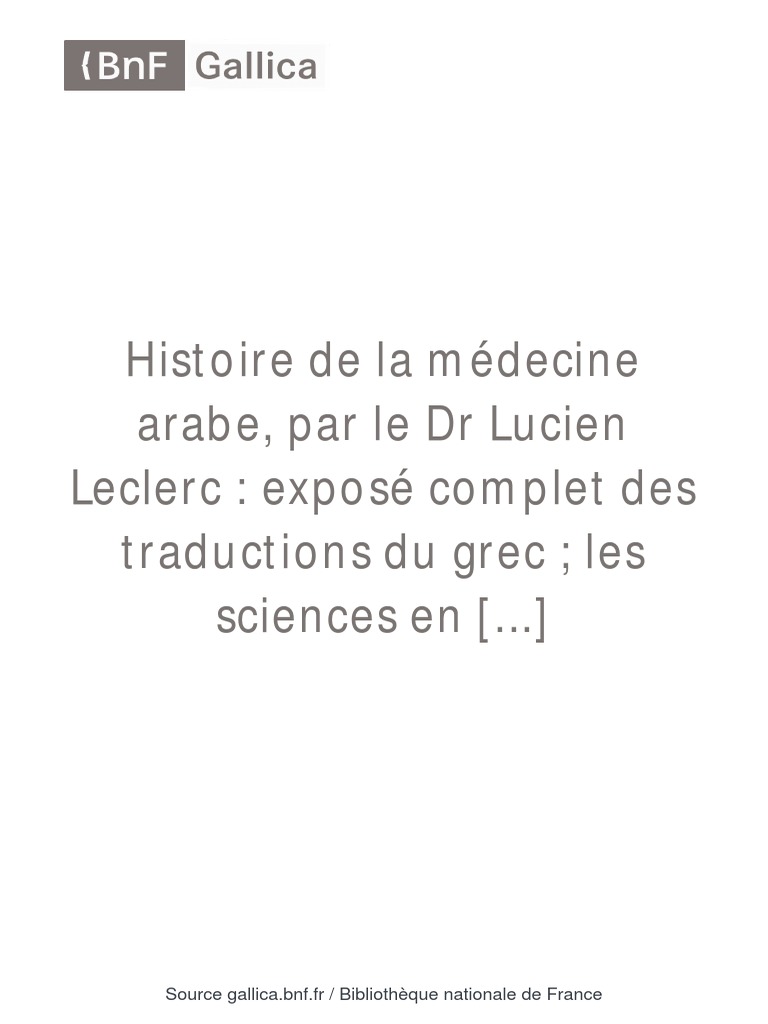 Histoire De La Medecine Arabe Leclerc Lucien Pdf Bibliotheques De