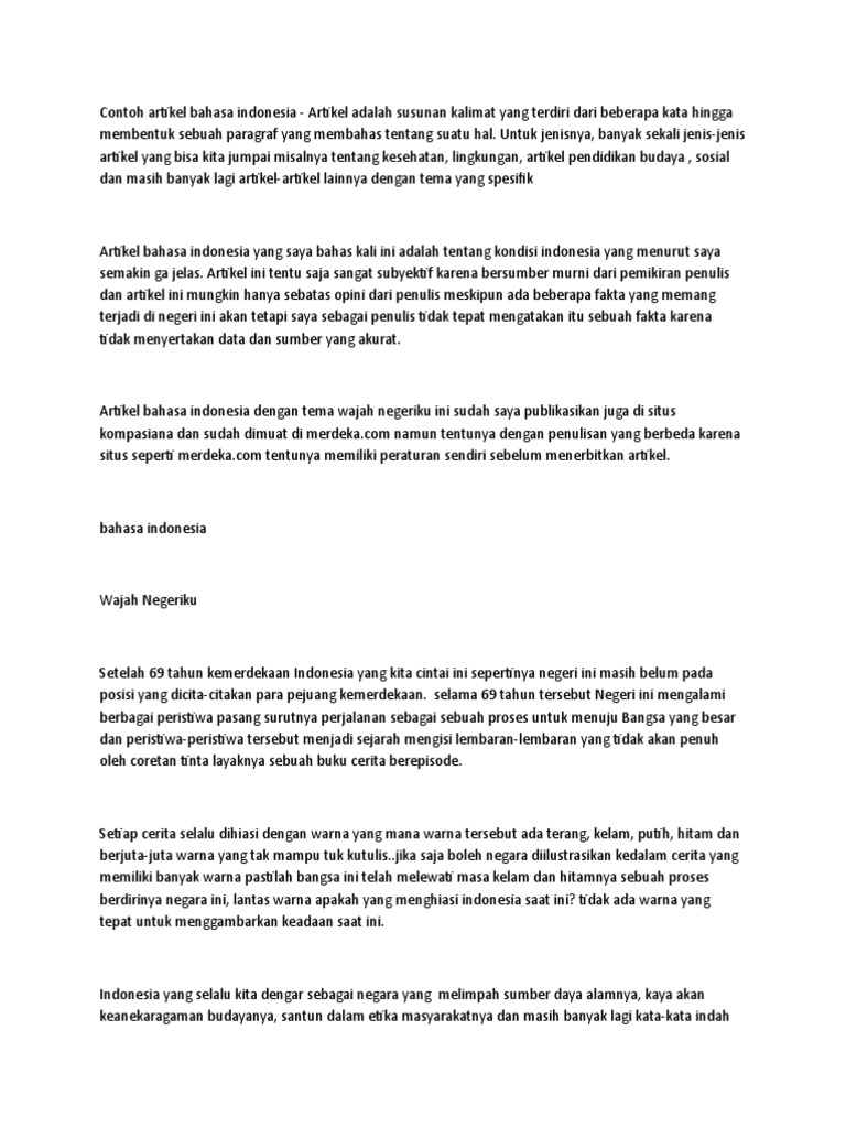 Contoh Artikel Bahasa Indonesia Artikel Adalah Susunan Kalimat Yang Terdiri Dari Beberapa Kata Hingga