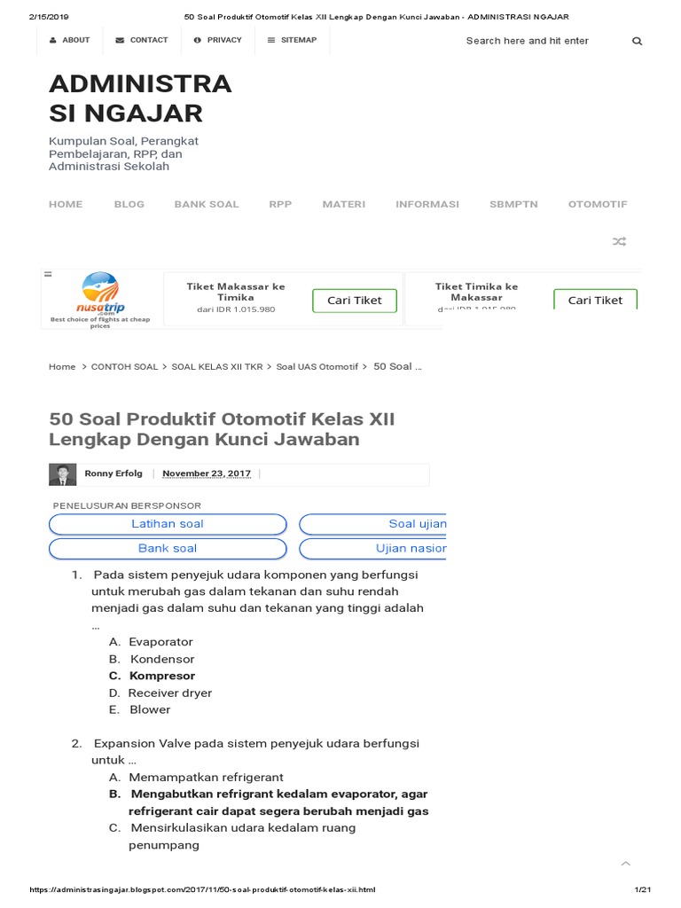 50 Soal Produktif Otomotif Kelas Xii Lengkap Dengan Kunci