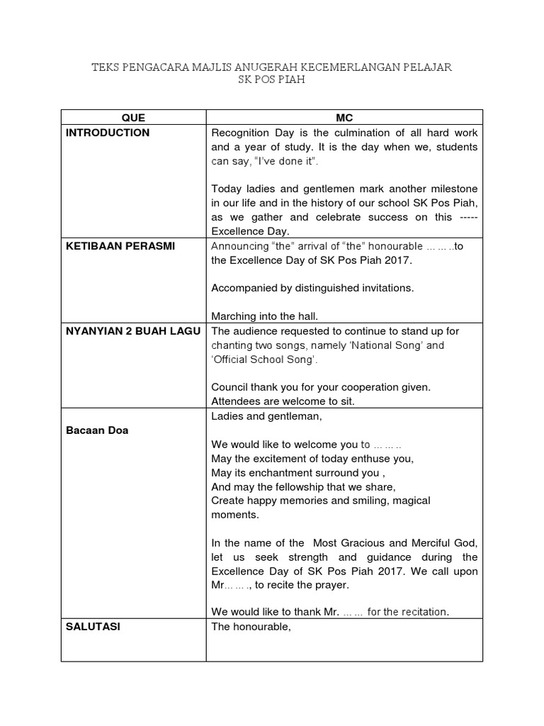 Excellence Day Ceremony Script | PDF | Public Sphere | Leisure