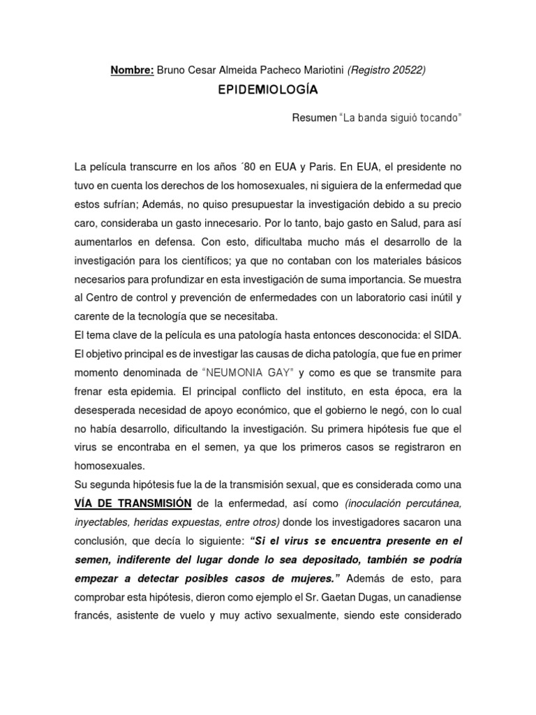 Analisis de Pelicula Y La Banda Siguio Tocando PDF VIH / SIDA Virus