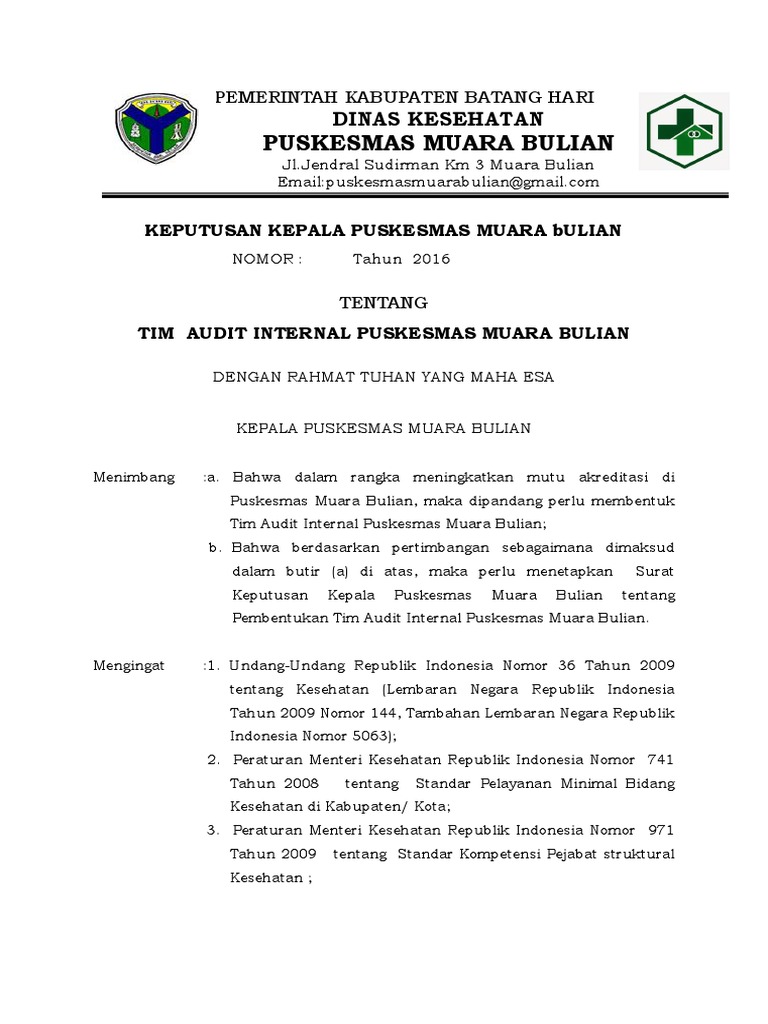 Contoh Sk Tim Audit Internal Puskesmas Bagikan Contoh