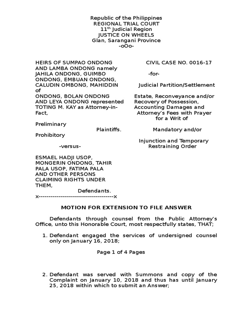 Motion for Extension in Civil Case 0016-17 | PDF | Lawsuit | Government ...