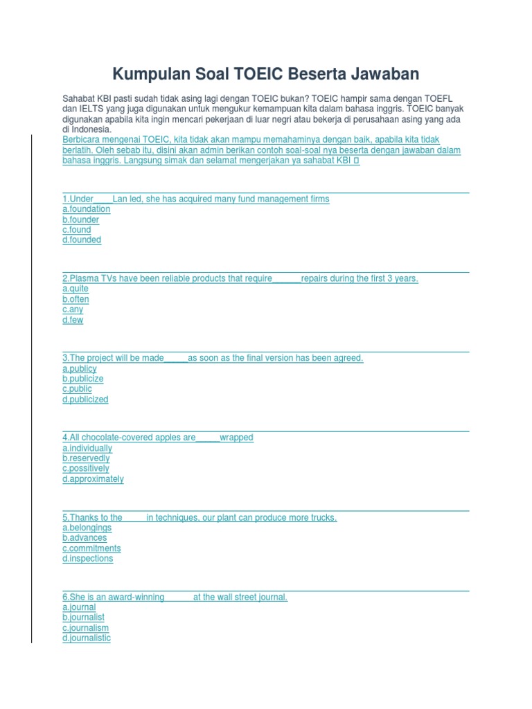 Gaya Terbaru 34+ Contoh Soal TOEIC