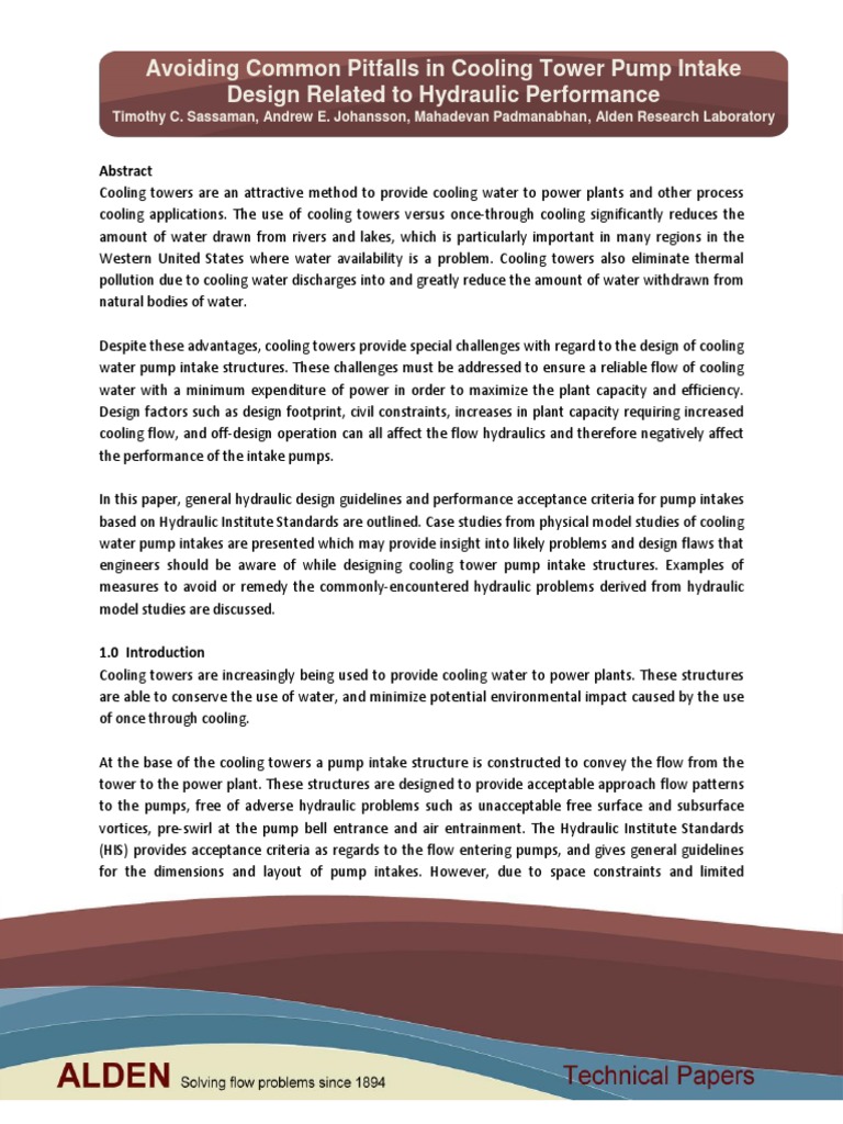 Cooling Tower Pump Intake Design Challenges | PDF | Vortices | Pump