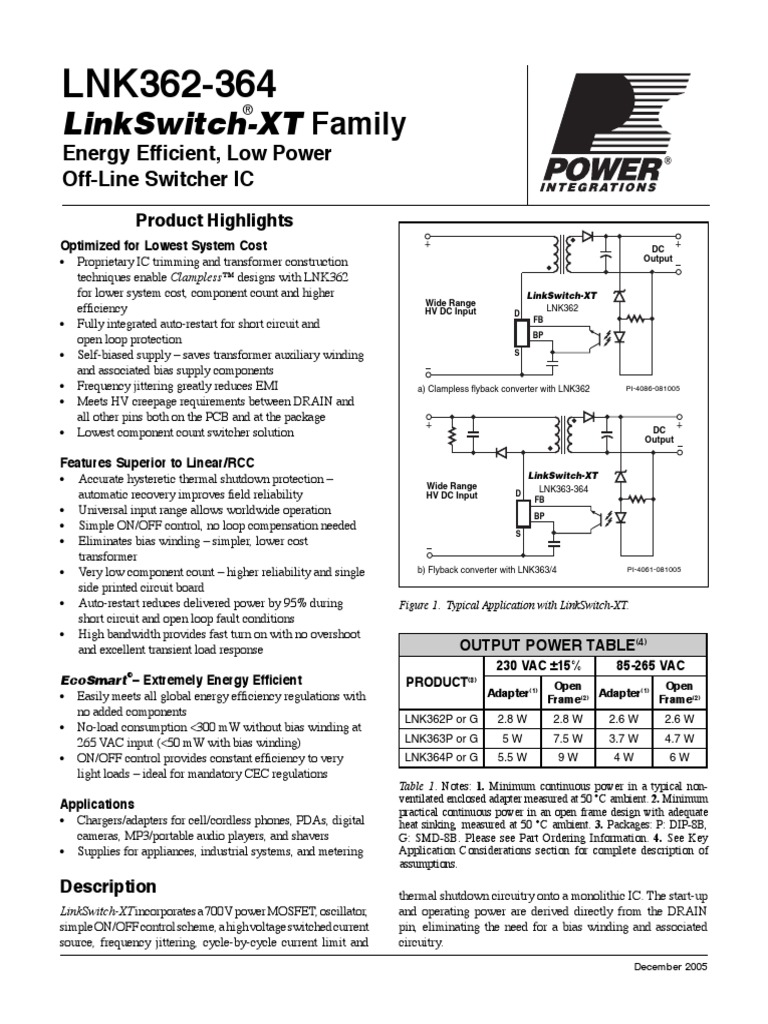 LNK362 PDF | PDF | Capacitor | Mosfet