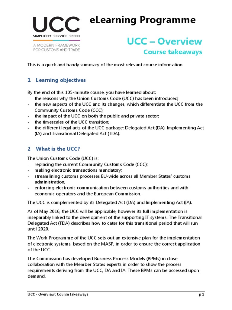 UCC eLearning Course Overview and Takeaways | PDF | Guarantee | Customs