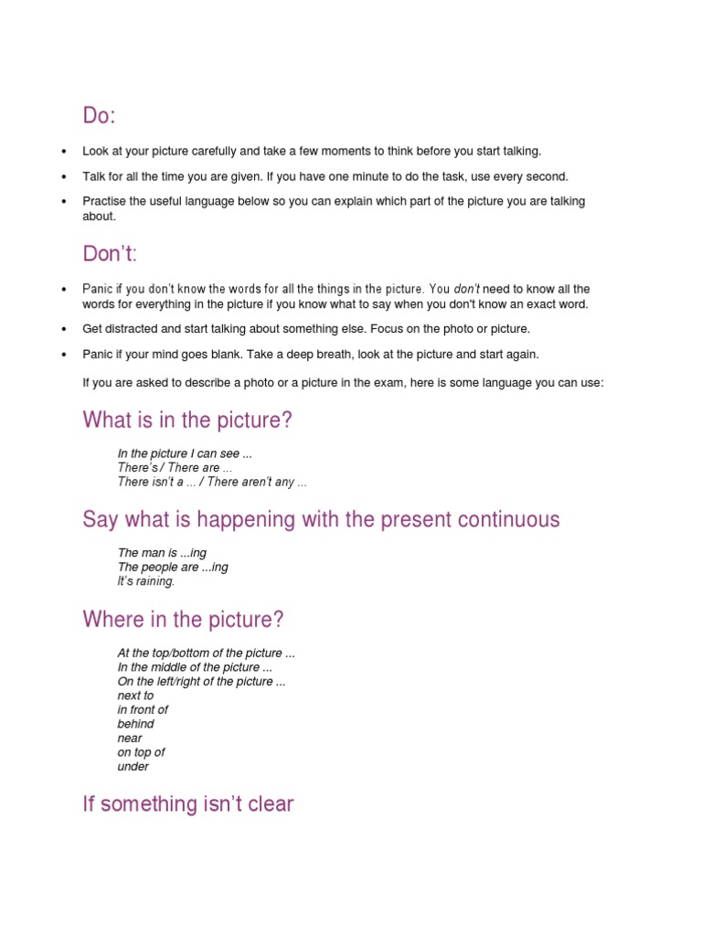 Describing Pictures in English | PDF | Language Arts & Discipline ...