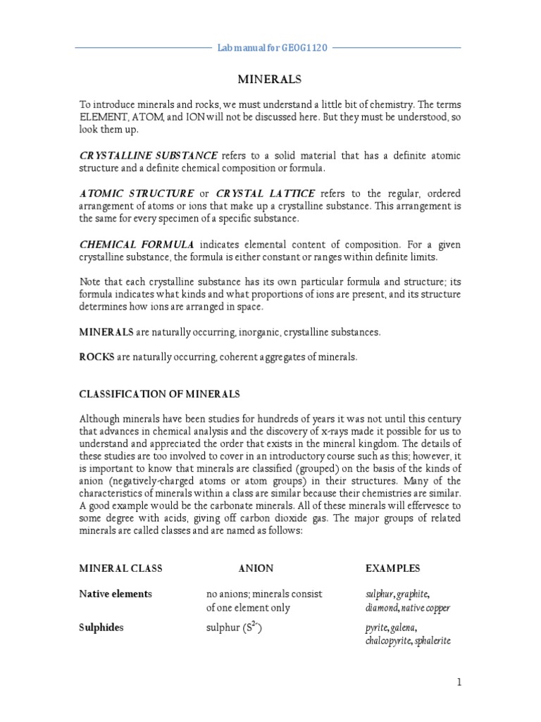 Lab Manual Geology | PDF | Rock (Geology) | Minerals