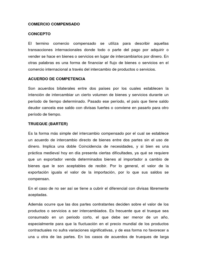 Comercio Compensado y Trueque Moderno | PDF | Comercio | Permuta