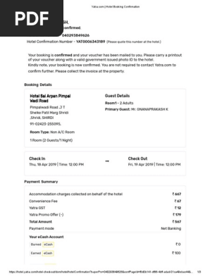Hotel Booking Confirmation