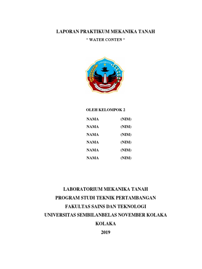 Contoh Sampul Laporan Mekanika Tanah