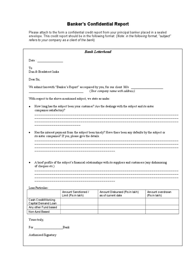 Banker’s Confidential Report Template | PDF