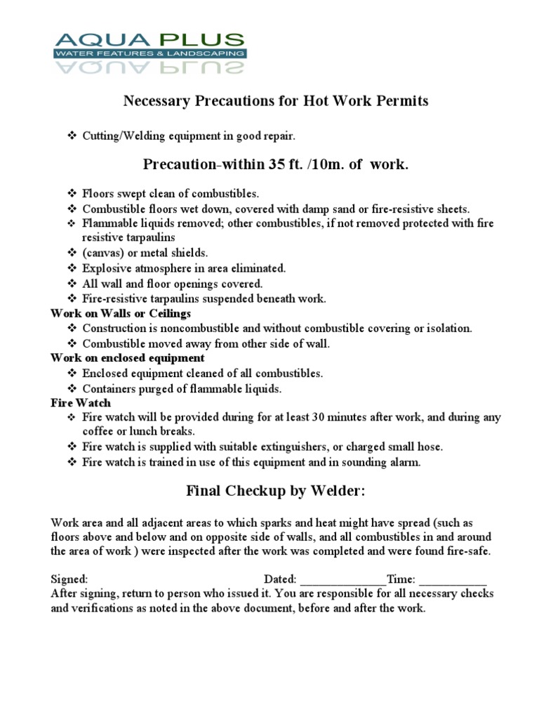 Hot Work Permit Safety Guidelines | PDF | Welding | Construction