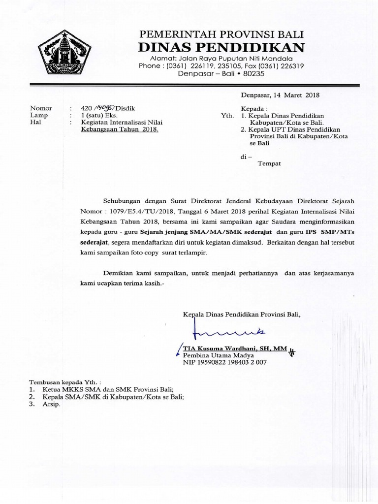 Contoh Surat Rekomendasi Dinas Pendidikan