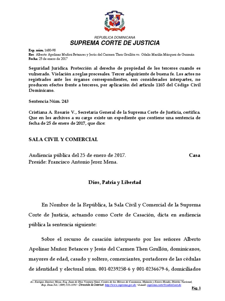 Sentencia de La Suprema Corte de Justicia de República Dominicana Del ...
