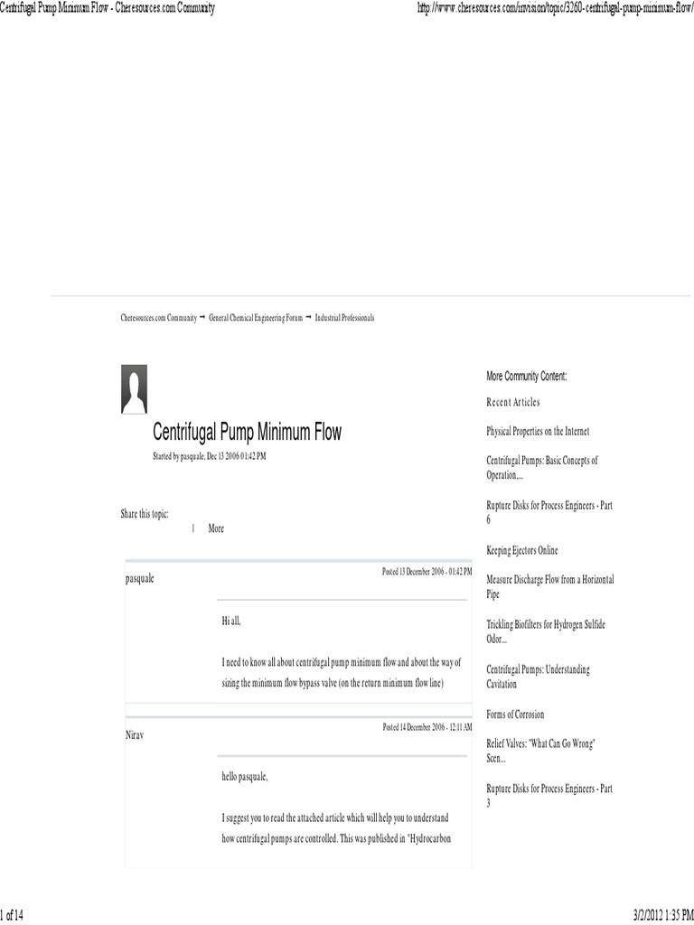 Centrifugal Pump Minimum Flow Insights | PDF | Pump | Pipe (Fluid ...