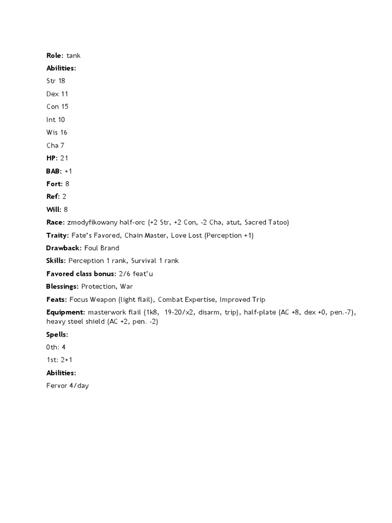 STR 18 Dex 11 Con 15 Int 10 Wis 16 Cha 7 | PDF