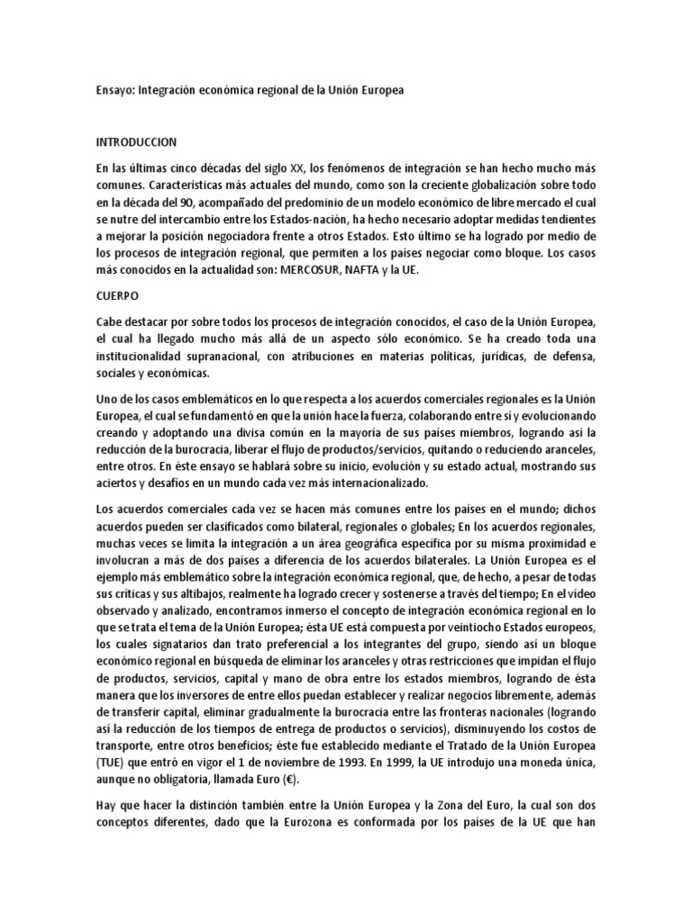 Integración Económica de la Unión Europea | PDF | Unión Europea | Euro