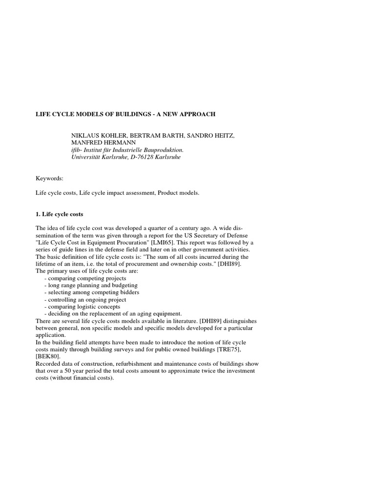 Life Cycle Models for Building Analysis | PDF | Life Cycle Assessment ...