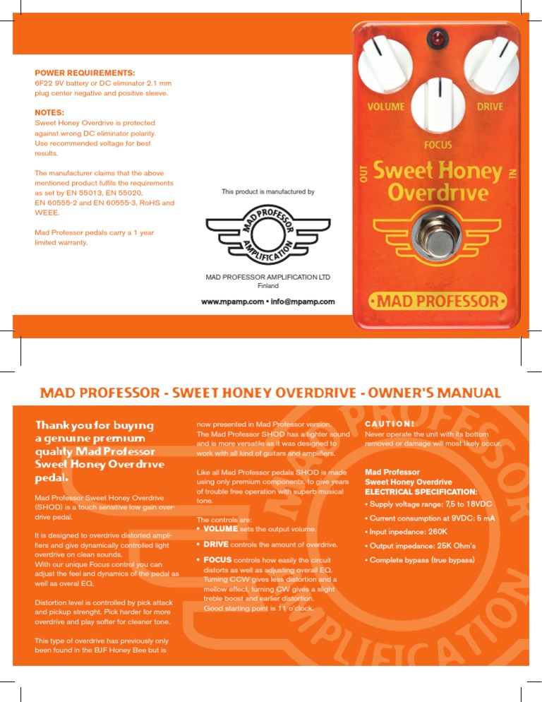 Sweet Honey Overdrive Manual PDF   PDF   Amplifier   Electricity