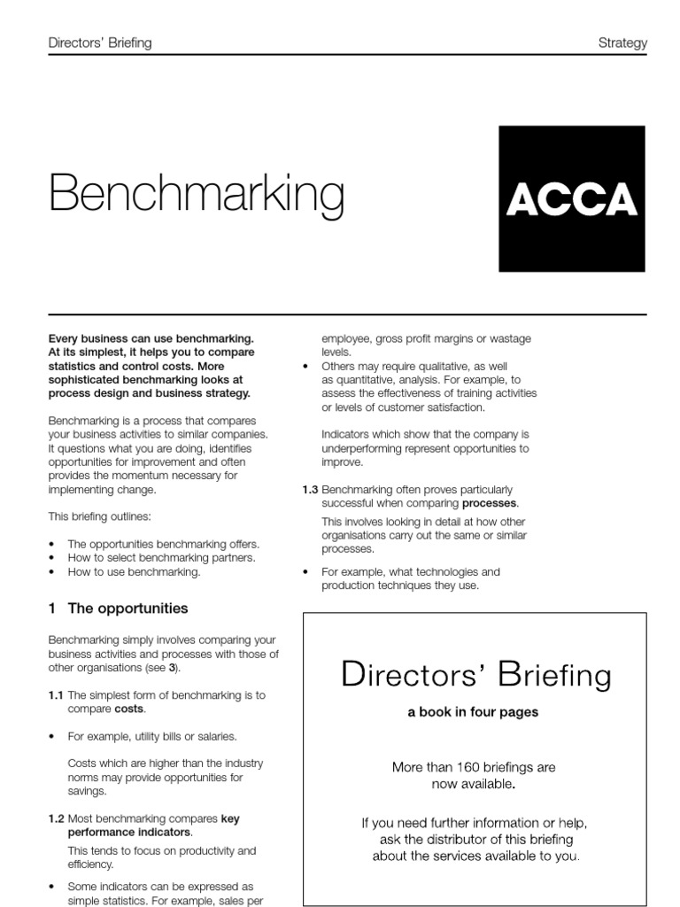 ACCA Directors Briefing Bench Marking Benchmarking Strategic Management