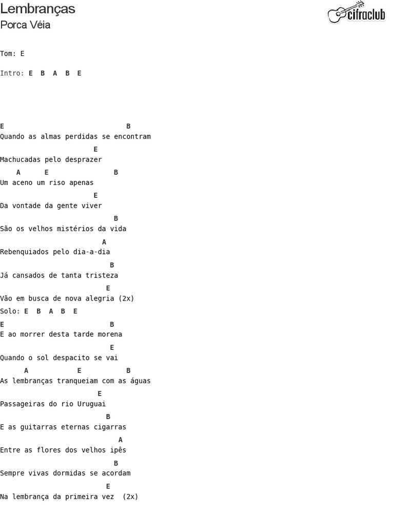 Porca Veia Lembrancas Cifra Club Pdf porca veia lembrancas cifra club pdf