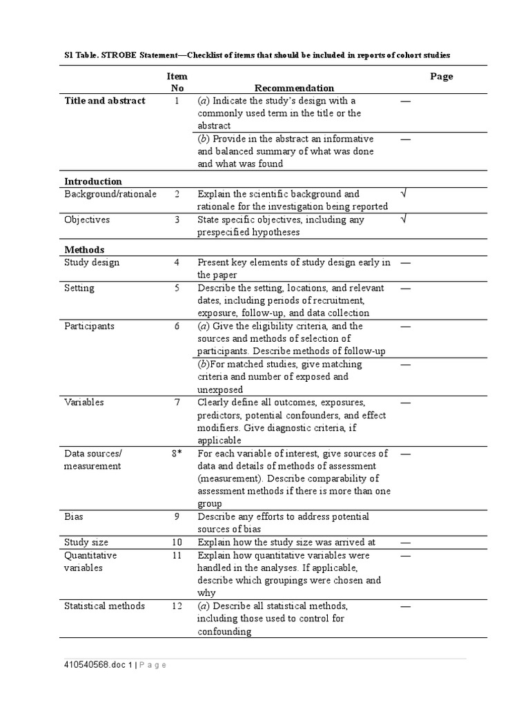 STROBE Checklist for Cohort Studies | PDF | Confounding | Sensitivity ...
