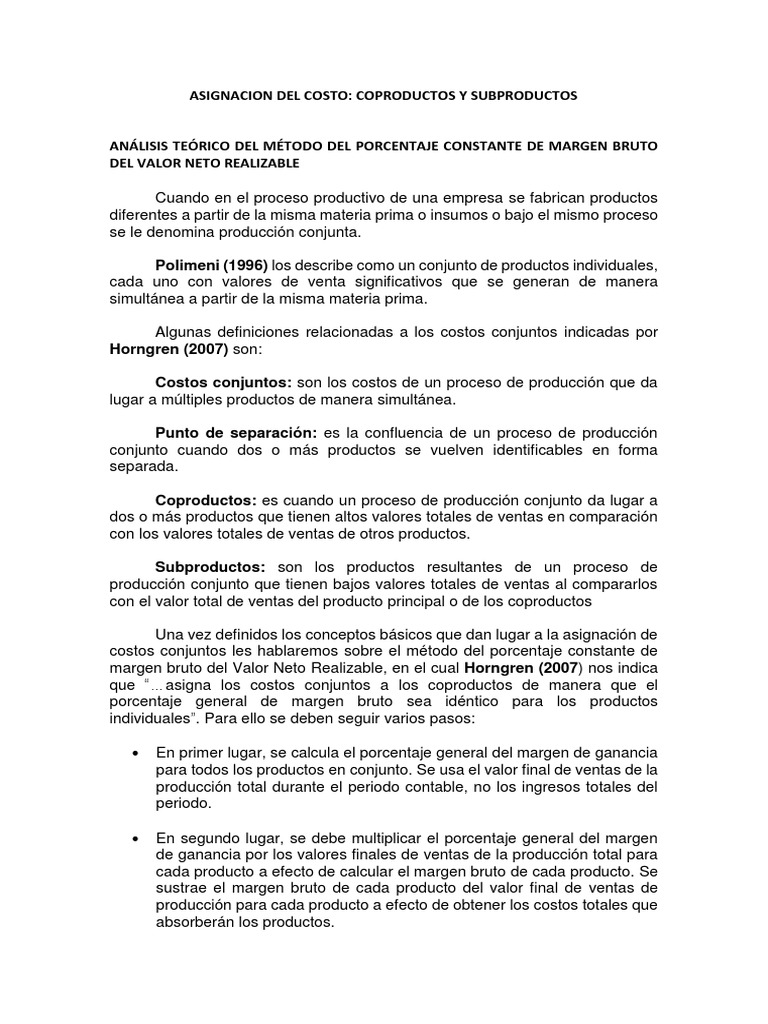 Asignación de Costos: Margen Bruto | PDF | Beneficio (economía) | Economias