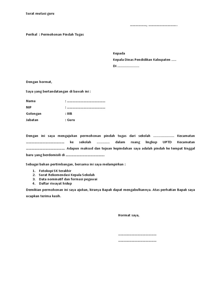 Contoh Surat Mutasi Guru Postinganguru Blogspot