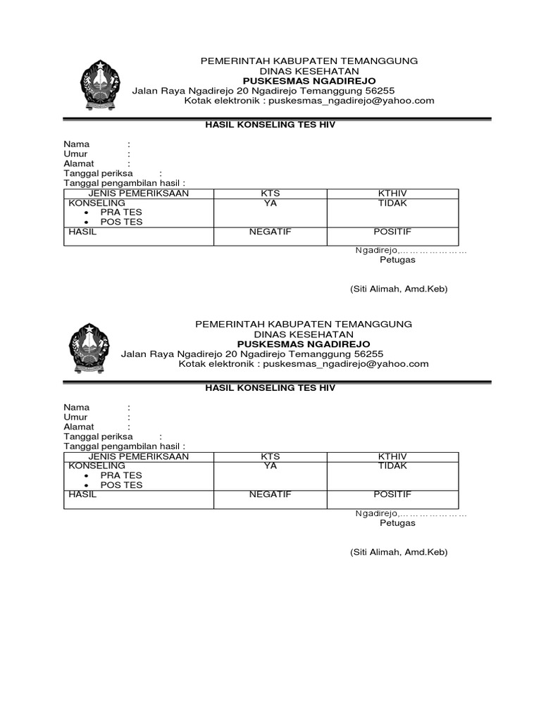 Form Hasil Tes Hiv Pdf