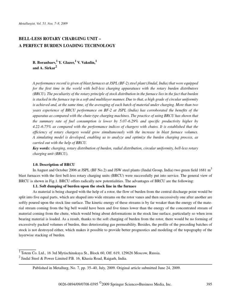 BellLess Rotary Charging Unit PDF Blast Furnace Coke (Fuel)