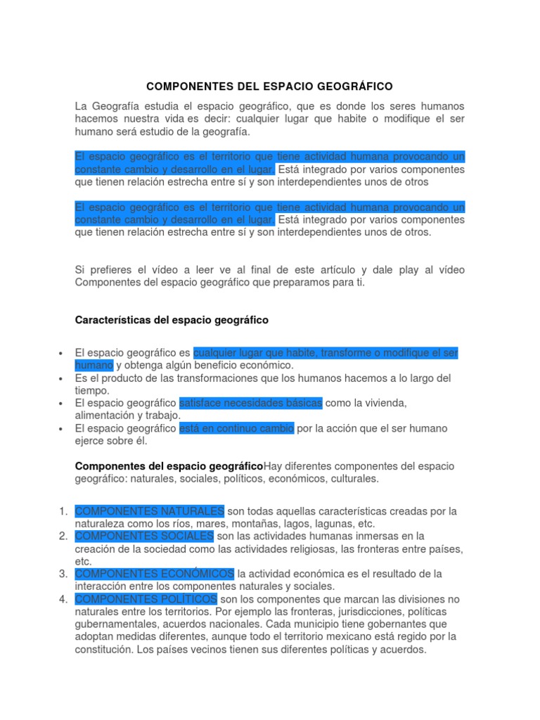 Componentes del Espacio Geográfico | PDF | Paisaje | Geografía
