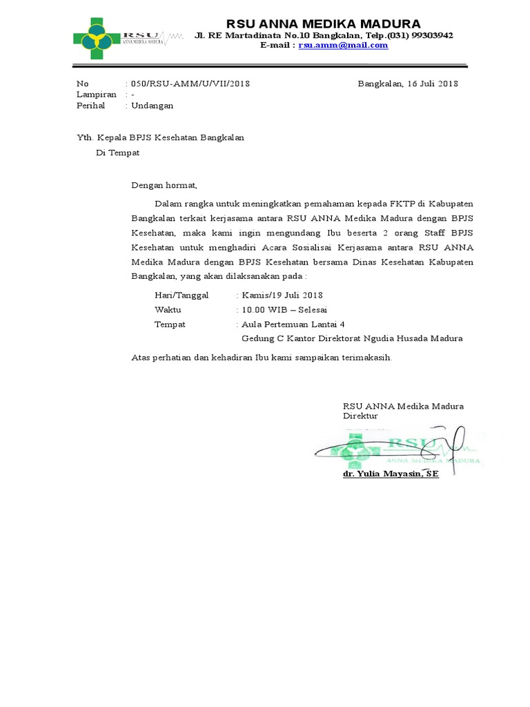 Surat Undangan Sosialisasi Kerjasama Rs Dengan Bpjs