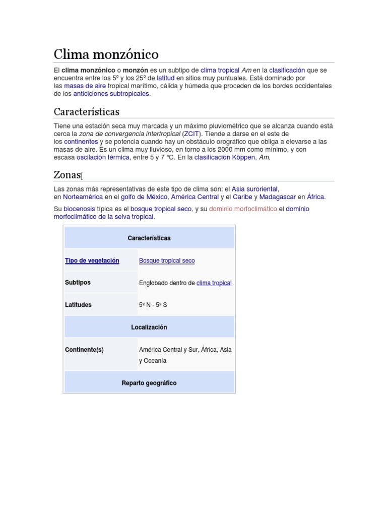 Clima Monzónico: Características y Zonas | PDF