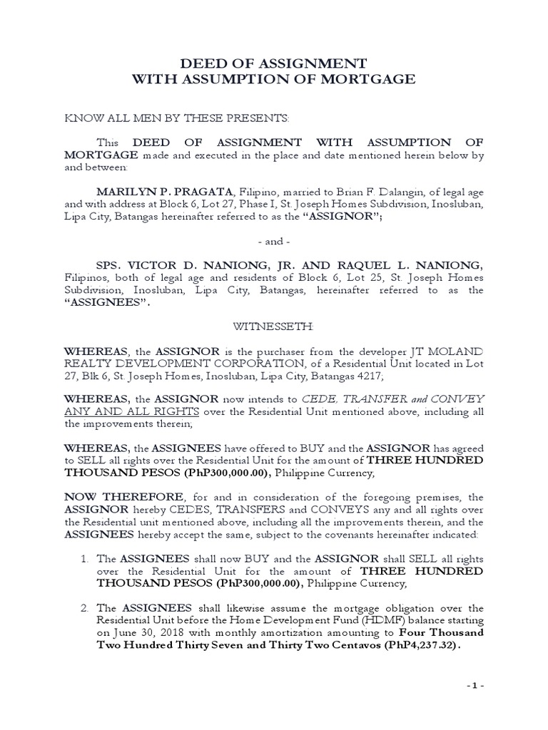 format of deed of assignment