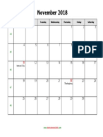 November 2018 Calendar Holidays Blank Landscape PDF