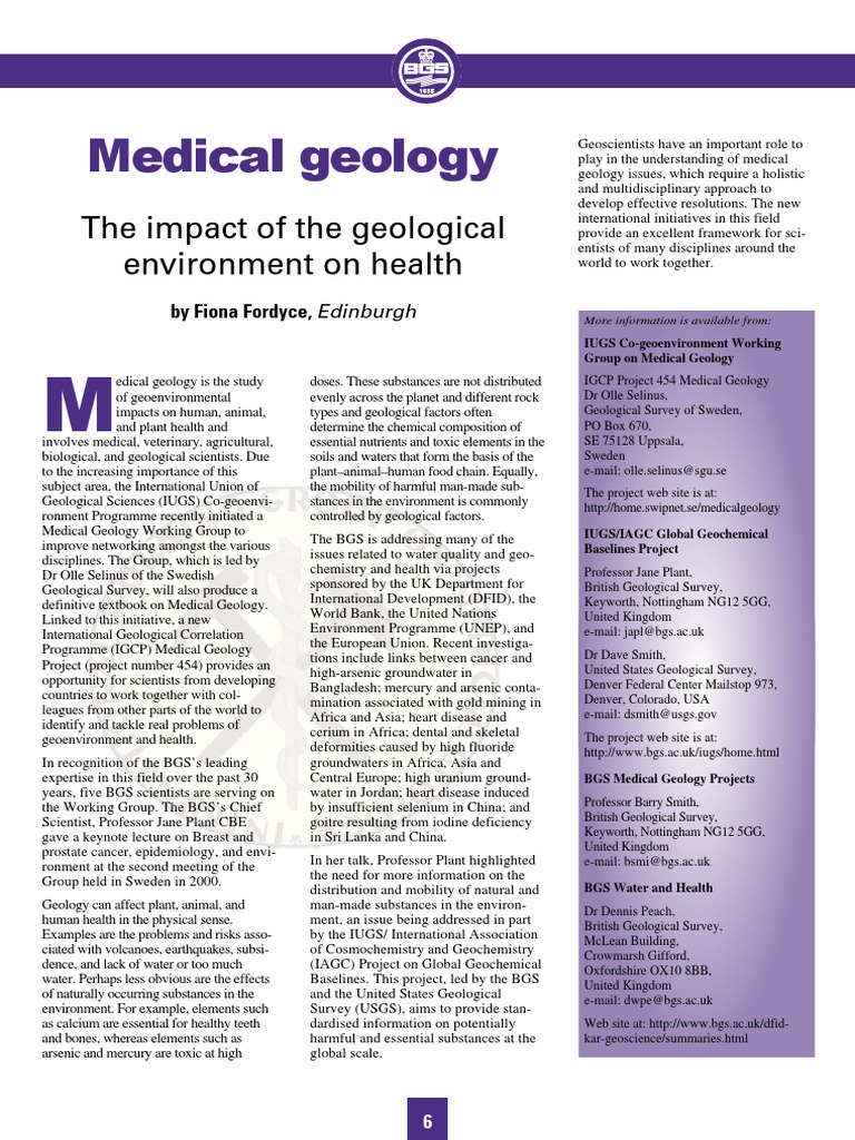 Medical Geology: The Impact of The Geological Environment On Health ...