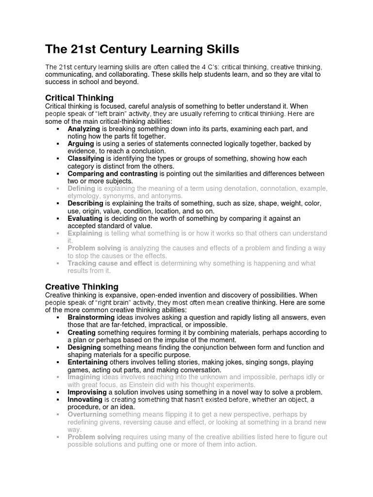 4C 21st Century Skills | PDF | Critical Thinking | Creativity
