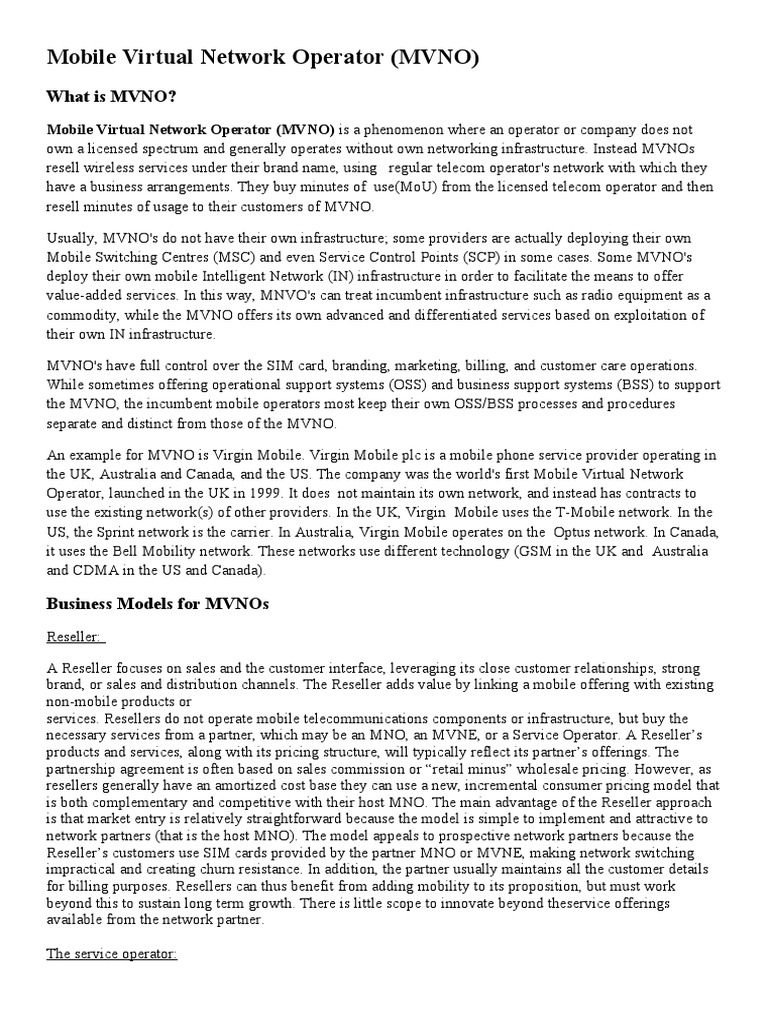 Mobile Virtual Network Operator PDF Computer