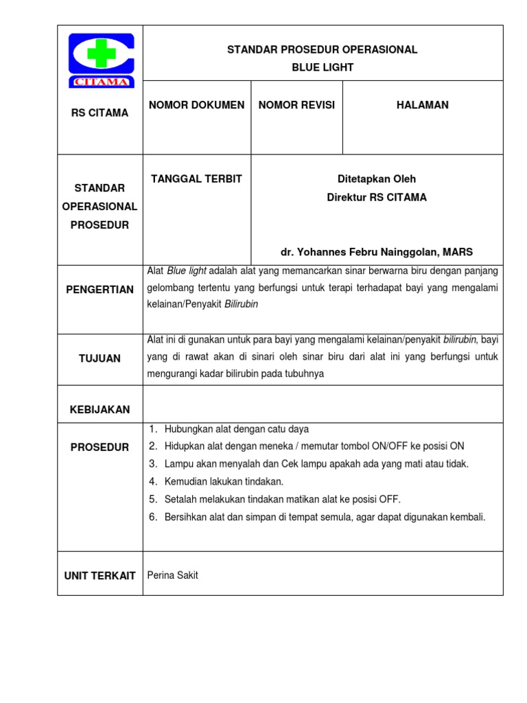 Sop Baby Incubator Dan Blu Light PDF