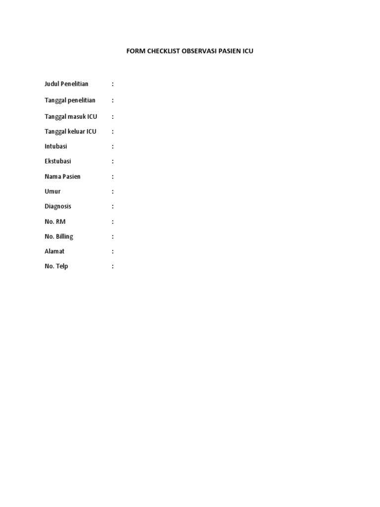 ICU Patient Observation Checklist | PDF