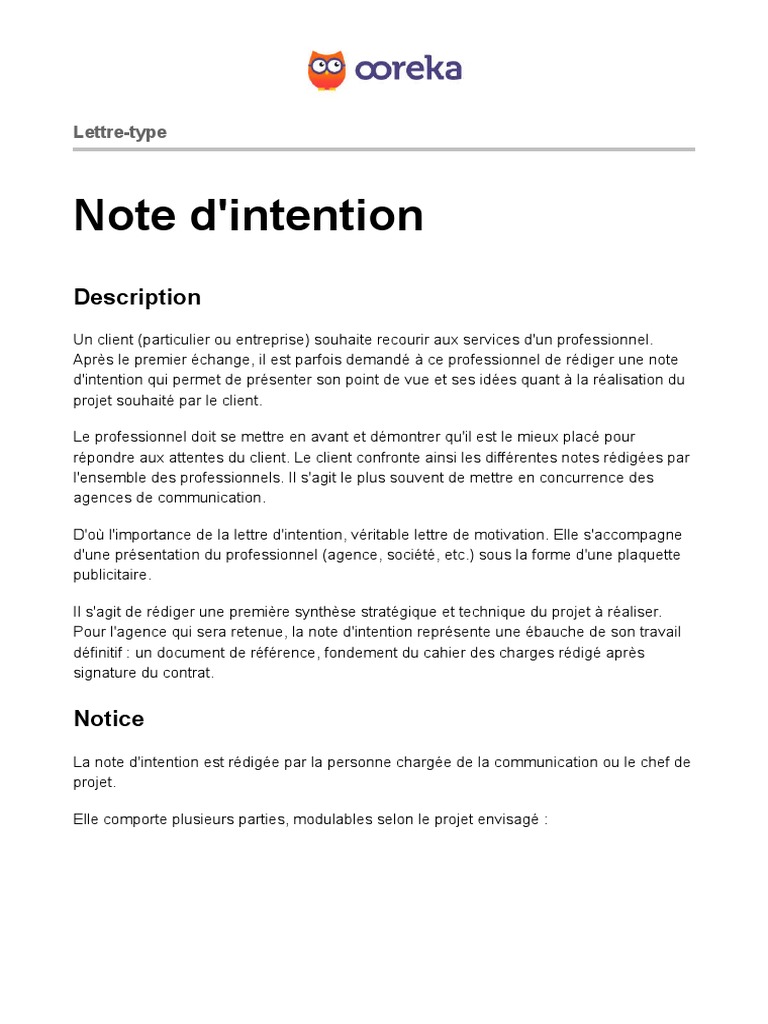 Note d'intention pour projet professionnel | PDF | la communication ...