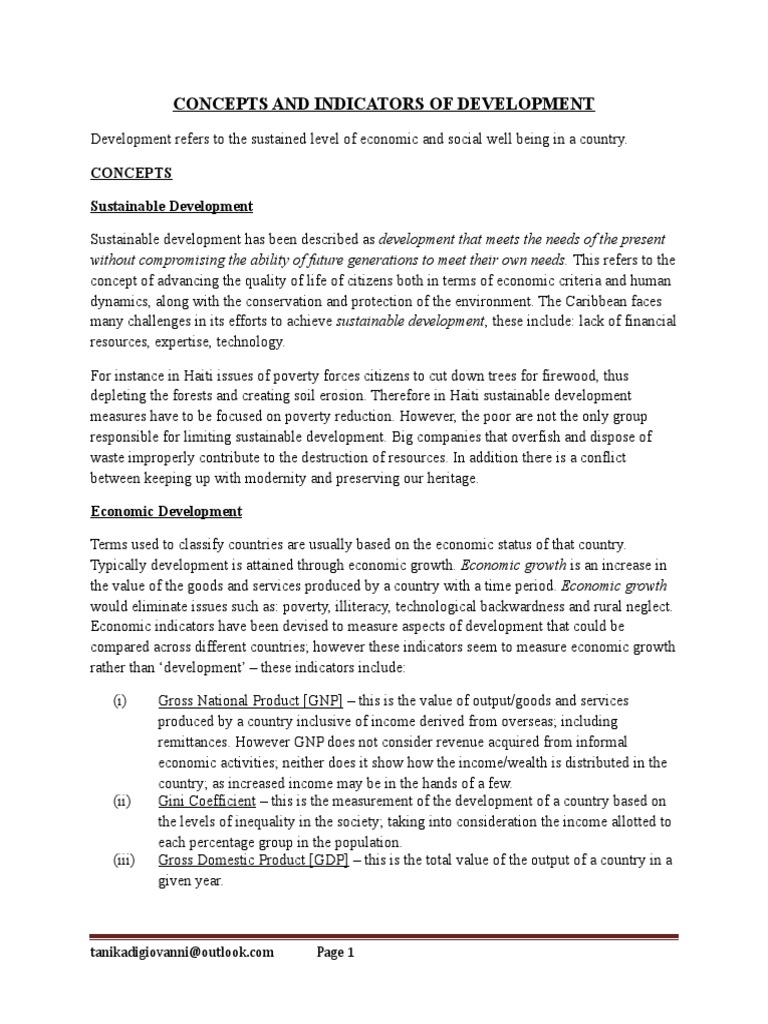 Concepts and Indicators of Development PDF Gross Domestic Product