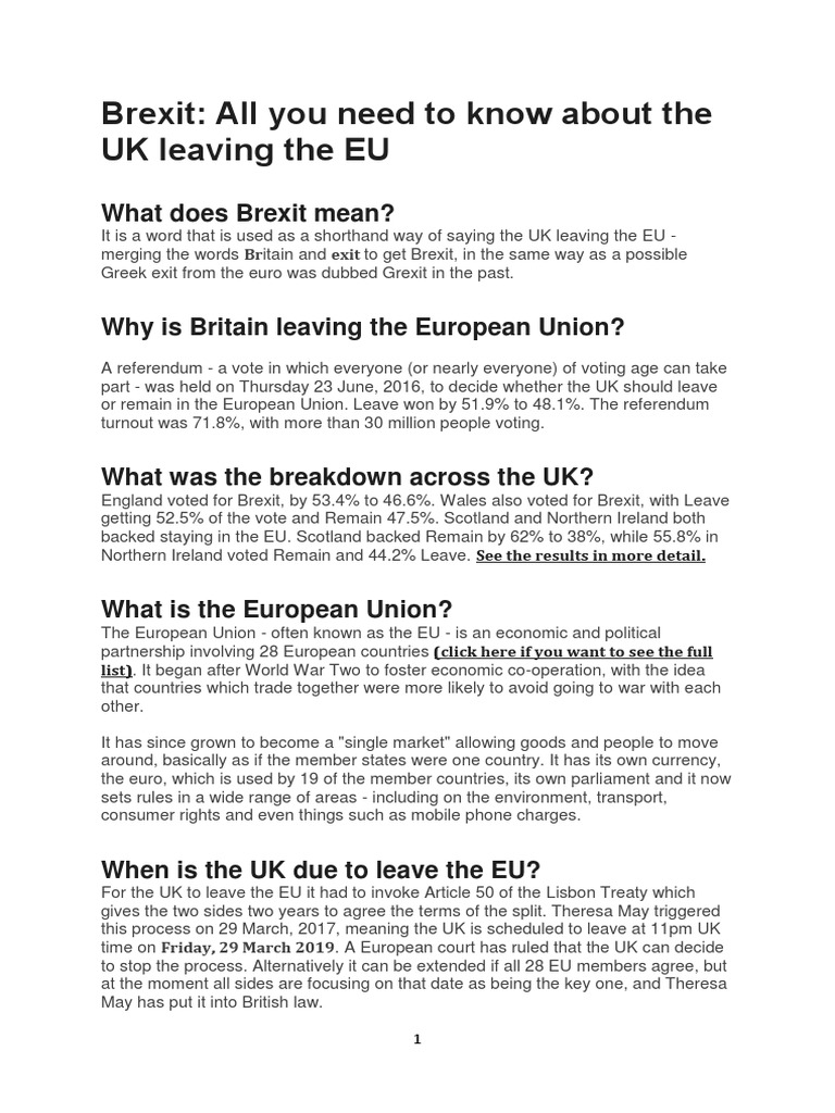 Brexit: All You Need To Know About The UK Leaving The EU: What Does ...