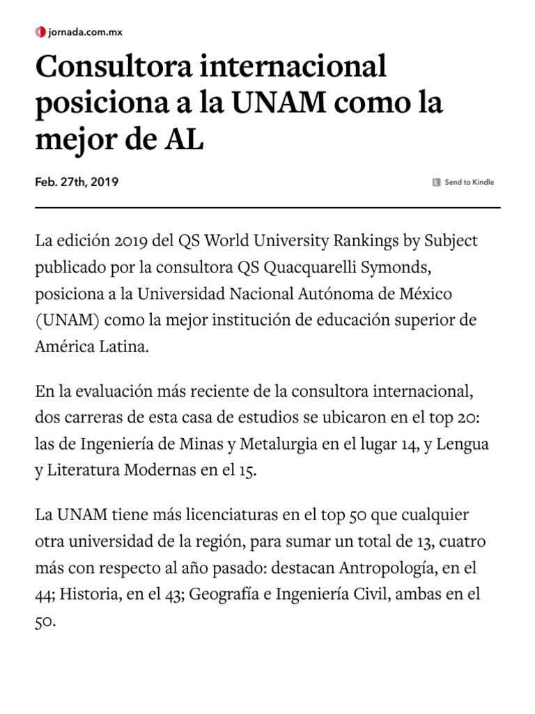 Consultora Internacional Posiciona A Unam Como La Mejor De Al