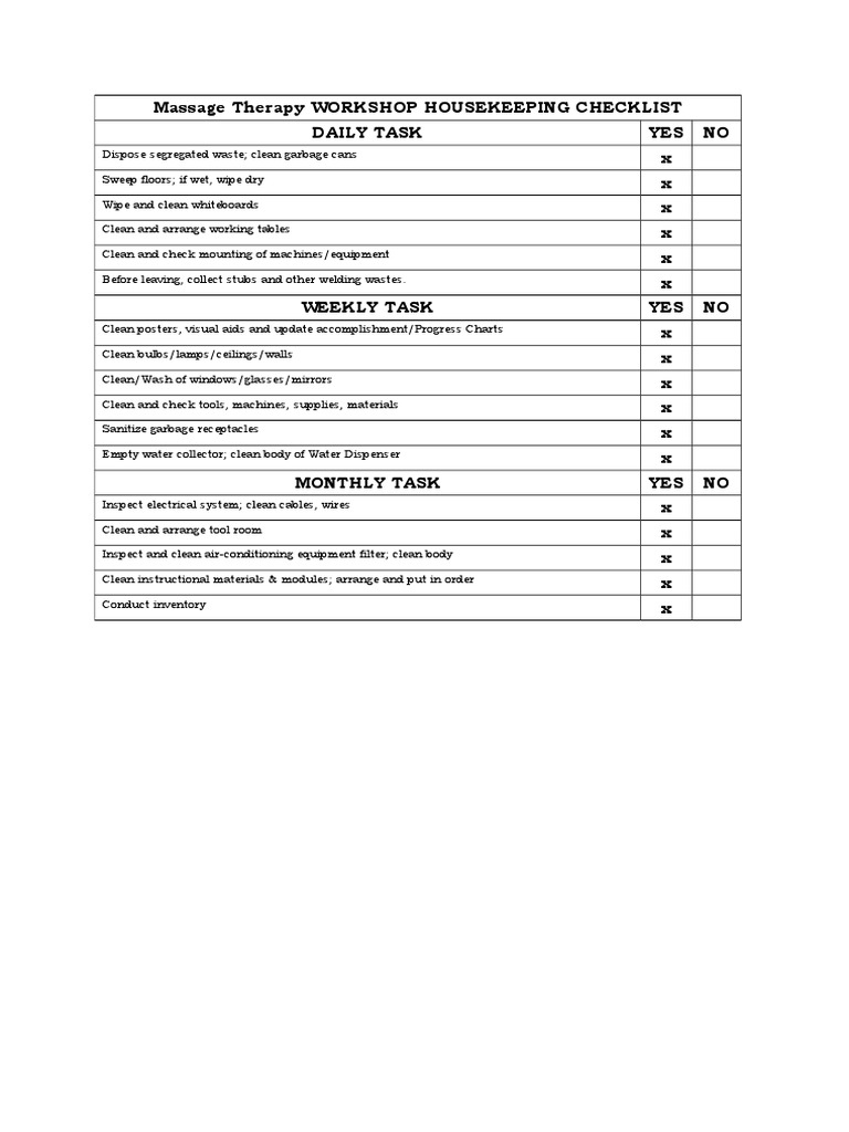 03 Housekeeping Checklist | PDF