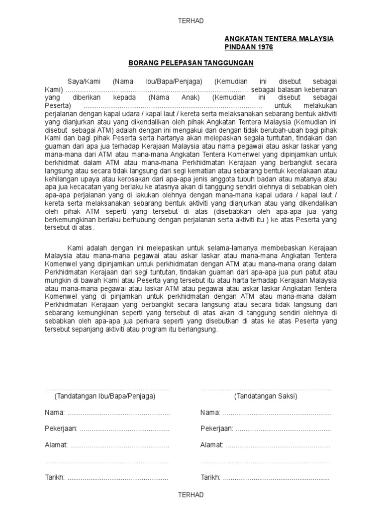 Borang Pelepasan Tanggungjawab Pdf