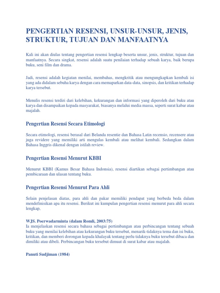 Pengertian Resensi