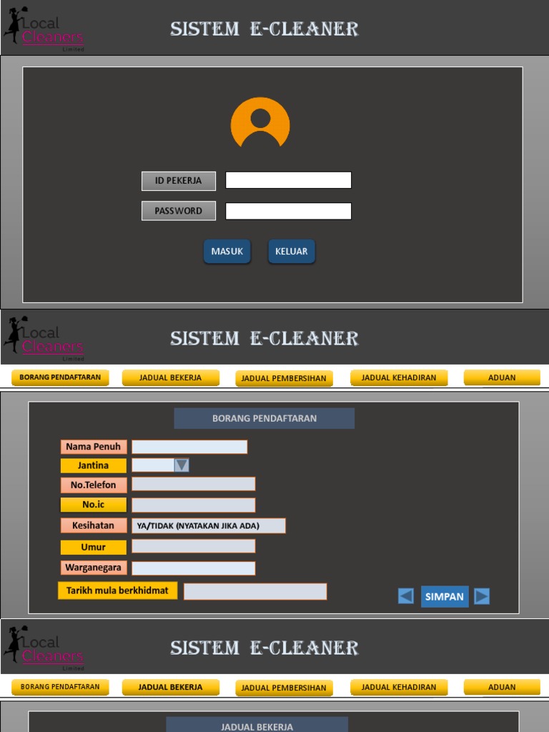 Sistem E-Cleaner: Id Pekerja Password | PDF
